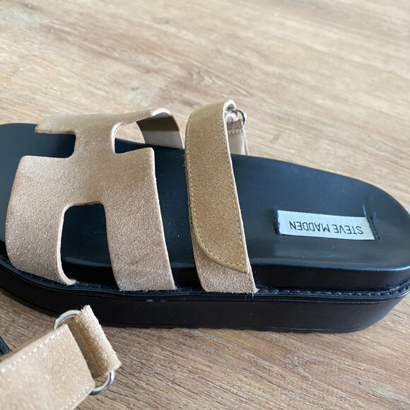 Steve Madden Bigmayven Flatform Slide Sandals in Tan Nubuck - 8M - Picture 11 of 14